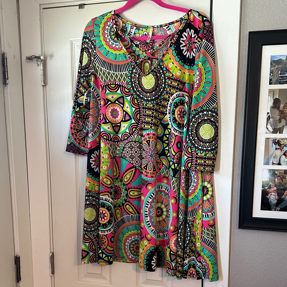 Voll Style Colorful Mandala Long Sleeve Dress